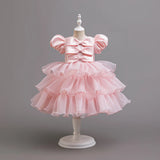 MQTIME  -  Girl's Princess Dress Cute Bowknot Children's Birthday Party Solid Layered Ball Gown for Autumn Spring 6 8 10 Years