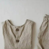 MQTIME  -  Children Casual Set Boy Summer Simple Solid Sleeveless T-shirt + Loose All-match Cotton Linen Shorts 2pc Suit Girl New Clothes