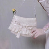 MQTIME  -  Lolita Lace Sweet Handbag Women Vintage Fairycore Aesthetic Bow Chic Shoulder Bags Purse Female Retro Underarm Bag Bolso
