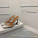 MQTIME  -  Square Sandals Women's Summer Roman Women's Shoes with Open-toed Rhinestone Slippers Women
