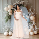 MQTIME  -  Maternity Summer Photography Dress Sleeveless Off Shoulder Soft Tulle Women Pregnancy Gown for Baby Shower Photoshoot