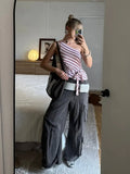 MQTIME  -  Striped One Shoulder Tops Women Casual Sleeveless Tie Waist Slim Fit Asymmetric Short Blouses Lady Chic Daily Street Wear