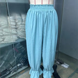 MQTIME  -  New Women Summer Casual Lantern Pants Fashion Falbala Ruffle Hem Elastic Waist Cotton Linen Blend Loose Fit Ladies Trousers