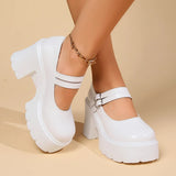 Mqtime Double Buckle Chunky Platform Pumps Women 2024 Spring Vintage High Heels Mary Jane Shoes Woman Black White Party Shoes Ladies