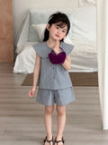  MQTIME  -  New Summer Baby Girls Striped Sets Peter Pan Collar Tops Shorts 2pcs Korean Style Toddlers Kids Chic Outfits