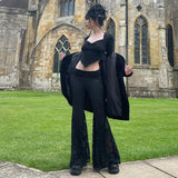 MQTIME  -  Women's 2025 Autumn Spring Fashion Streetwear Lady Casual Patchwork Lace Flare Pants Sexy Slim Mid-Waisted Wide Leg Pants