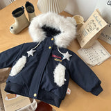  MQTIME  -  Winter Kids Baby Girls Parkas Hooded Cartoon Printed Thicken Warm Toddler Girls Cotton Coat Windproof Infant Girl Outerwear Coat