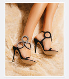 MQTIME  -  New Dress Wedding Shoes with One Word Water Diamond Fine Heel Roman Women's Sandals