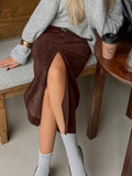  MQTIME  - Solid Commute Mid-Length Skirt For Women High Waist Elegant Commute Half-Slit Slim Party Looks Clothes Female Maxi Skirts
