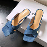 MQTIME  -  2024 new summer women sandals natural Leather shoes 22-24.5cm denim+sheepskin+pigskin cross-strap wedges mules women shoes