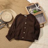 MQTIME  -  Retro Ramie Long-Sleeved Children's Cardigan Solid Color Button-Down Coat Autumn Winter Casual Lantern Sleeve Shirt Jacket