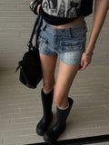  MQTIME  -  American Retro Light Blue Old Denim Shorts Women's Summer New Spice Girl Low-rise Hip-wrapped Y2k Shorts Hot Pants