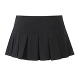 MQTIME - 2024 Women Y2K Aesthetic Casual Short Skirt Sexy Low Waist Bow Tied Mini Skirts Fashion Solid Chic Slim Pleated Skort