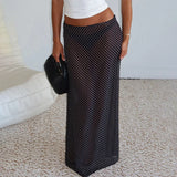 MQTIME  -  Polka Dots Print Vacation Beach Chiffon Maxi Skirts Women Fashion High Waist Slim Casual Streetwear Long Skirt All Match Bottoms