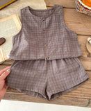 MQTIME  -  Kids Tee Clothing Set Linen Vest And Shorts Boys Girls 2 Pcs Suit Summer Children Outwear Clothes