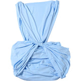 MQTIME  -  Light Blue Plunge Neck Slim Mini Dress Women Ruched Twist Front Bodycon Party Club Dress Summer Fashion Sexy Cocktail Gown