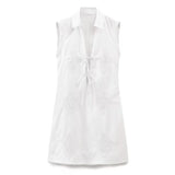 MQTIME  -  White Embroidery Straight Fashion Short Dress 2025 New Hollow Out Lace-ups Sleeveless Women Dress Streetwear Female Clothing