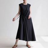 MQTIME  -  Summer New Women Dress 2025 Versatile Sleeveless Undershirt With Strappy Casual Solid Color O-neck Simple Women Dress
