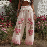 MQTIME  -  Pink Women Trousers 3D Floral Printed Pattern Long Pants Lady Elegant Party Casual Straight-Leg Female Trousers