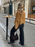 MQTIME  -  Casual Suede Brown Short Jacket Women Retro Solid Loose Single-breasted Full Sleeve Female Coat Chic High Street Lady Outerwears