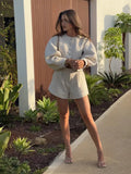 MQTIME  -  Women Autumn Winter Elegant Shorts Set Two Pieces Set Crop Single Breasted Long Sleeves Jacket Coat Female Chic Shorts Suit