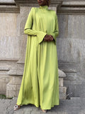 MQTIME  -  Women Indie Folk Solid Color Evening Maxi Dresses 2024 New Spring Flared Sleeves High-neck Muslim Dress Robe Vestioes