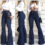 MQTIME  -  HighWaisted Jeans ButtLifting TieUpDesign Shaping Jeans Flared WideLeg Stretchy Jeans Women CasualStreet RetroStyle Pants