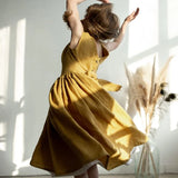  MQTIME  -  Casual Linen Flowy Pretty Girls Dress Chic New Backless Lace-up Bow Ruched Loose Summer Dresses Sleeveless Kids Sundresses