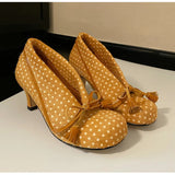 MQTIME  -  Vintage Lapel Design Polka Dot Women Pumps Fashion Bowknot Tassel Horsehair High heels Spring Autumn Female Chunky Modern Shoes