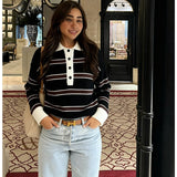 MQTIME  -  Women Fashion Striped Print Knitted Sweaters 2026 Star Same Style Long Sleeve Female Pullovers Elegant Chic Knitwear Top