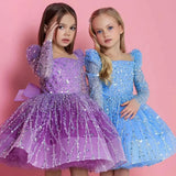 MQTIME  -  Sparkly Arabic Girl Dress Beading Purple Baby Kids Princess Birthday Wedding Party Children Holiday Gown 2024 J204