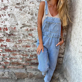 MQTIME  -  Women's Spring and Summer New Straps Denim Jumpsuit Loose Pockets