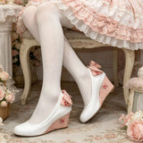 MQTIME  -  New High Heel Lolita Wedge Pumps Daily Floral Polka Dot Print Sweet Vintage Dress Heels Bow Tie Tea Party Cosplay Wedding Shoes