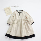  MQTIME  -  New Autumn Baby Girls Cotton Linen Dress Long Sleeve Children Korean Style Casual Dresses