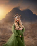 MQTIME  -  Green Mermaid Maternity Dress Photoshoot High Neck Pregnant Women Photography Robe Long Sleeve Babyshower Gown Customized