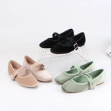 MQTIME  -  Velvet Fabric Flats Mary Jeans Shoes Women Spring Autumn Buckle Strap Ballet Ladies Shoes Elegant Square Toe Black Loafers
