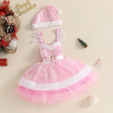 MQTIME  -  3 Colors Lovely Kids Girls Christmas Dress Outfit Sleeveless Backless Sequined Patchwork Slip Dress with Hat