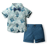 MQTIME  -  3Piece Summer Kids Clothes Boys Korean Fashion Gentleman Tie Print Cotton Short Sleeve Tops+Shorts Baby Boutique Clothing