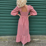  MQTIME  -  Spring New Product Red Plaid Square Collar Five-quarter Sleeve Lace-up Dress Women's Casual Dress