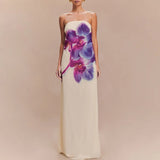 MQTIME  -  Spring Fashion Flower Print Women Long Dress Sexy Strapless Backless Hollow Evening Dress Summer Off Shoulder Holiday Maxi Dress