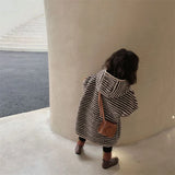  MQTIME  -  Baby Girls Plush Coats Autumn Winter Striped Woolen Jackets Children Hooded Outerwear Kids Warm Zipper Casual Clothing