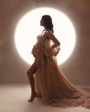 MQTIME  -  Sweet Photography Maternity Dresses with 3D Flowers Pink Pregnant Woman Photoshoot Dress Woman Tulle Maternity Gowns