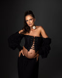 MQTIME  -  Sexy Black Corset Maternity Dress Photoshoot Baby Shower Pregnancy Gown with Detachable Sleeves Fashion Pregnant Women's Outfit