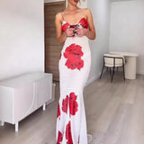 MQTIME  -  Sexy V Neck Stereoscopic Chest Floral Sling Dress Women Party Slim Polka Dots Bodycon Dress Sleeveless Summer Beach Long Dresses