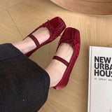 MQTIME  -  2024 Red Women New Flat Shoes Fashion Shallow Round Toe Ladies Elegant Ballerinas Soft Solse Outdoor Dress Mary Jane Shoes