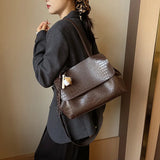 MQTIME  -  Crocodile Pattern Women Shoulder Messenger Bag Large Capacity Retro Flap Tote For Female Casual Pu Leather Commute Handbag
