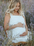 MQTIME  -  Elegant White Maternity Photoshoot Dress Tiered Lace Sleeveless Pregnancy Gown for Baby Shower and Maternity Photography
