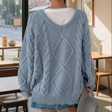 MQTIME  -  Autumn Winter Hot Sale Long Sleeve Wear Solid Color Quilted Sweater Loose Jacket Round Neck Wool Cardigan Women
