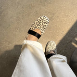 MQTIME  -  Flannel Leopard Print Ballet Flats Shoes Women Slip-on Round Toe Elegant Autumn Winter Mary Janes Leather Band Designer Loafers
