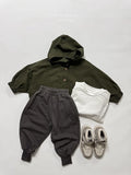  MQTIME  -  Autumn New Children Hooded Windbreaker Solid Boys Dolman Sleeve Zipper Jacket Fashion Girls Loose Coat Cotton Kids Clothes